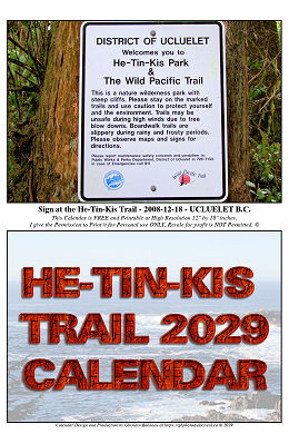 2029 / CALENDAR with My Photo of HE-TIN-KIS TRAIL on Vancouver island, B.C.